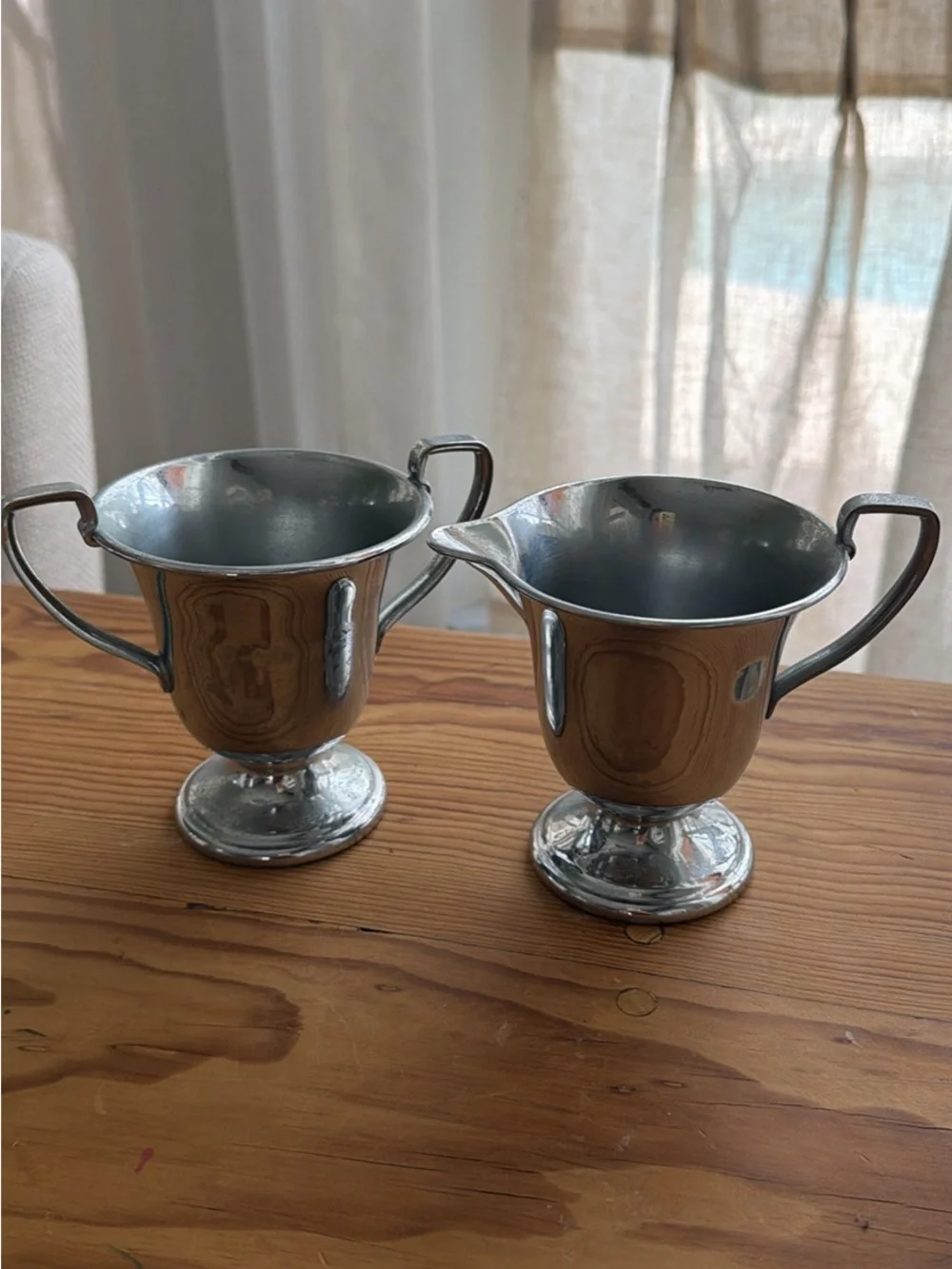 x2 Vintage Farberware New York 1960's Stainless Steel Creamer/Sugar Bowl Goblets